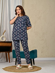 Navy Printed Night suit set with Pajama