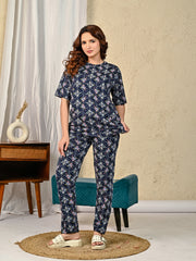 Navy Printed Night suit set with Pajama
