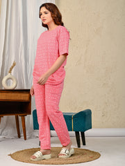 Pink Printed Night suit set with Pajama