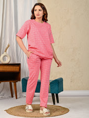 Pink Printed Night suit set with Pajama