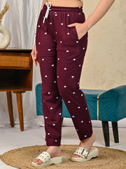 Heart Maroon Cotton Lower for Women