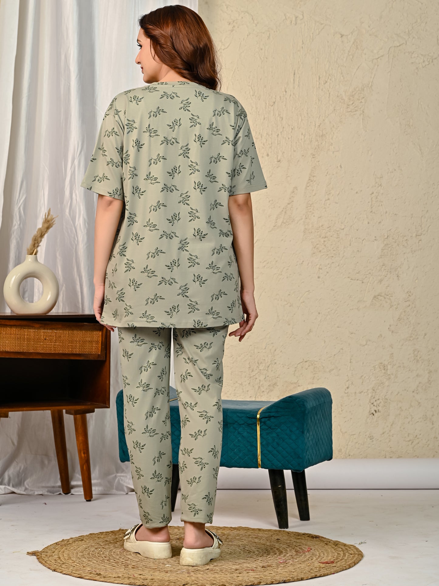 Green Printed Night suit set with Pajama