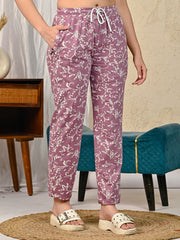 Mauve Abstract Printed Pyjama for women
