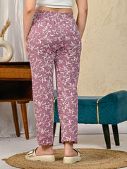 Mauve Abstract Printed Pyjama for women