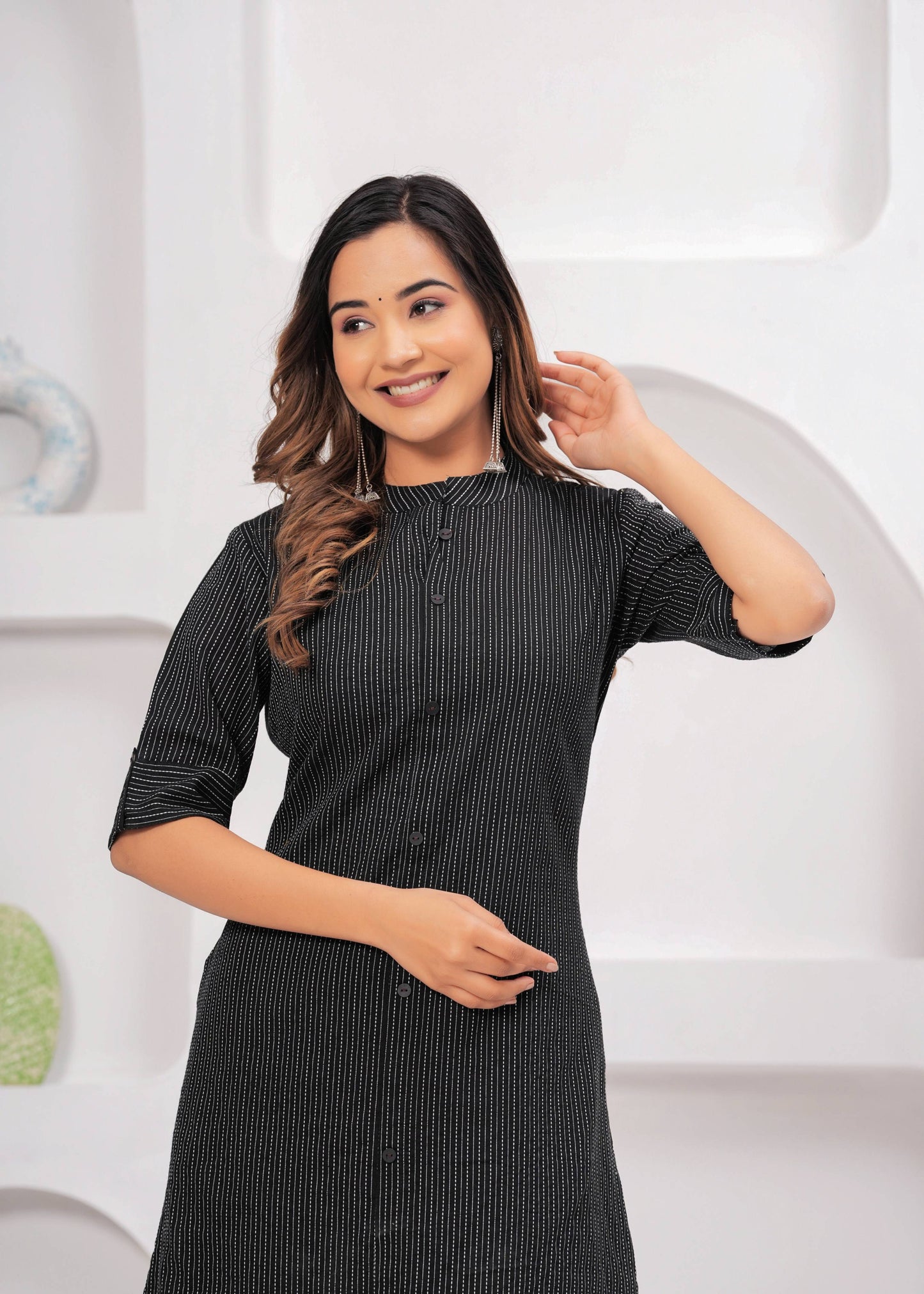 Striped Embroidered Pure Cotton Kurta With Palazzos