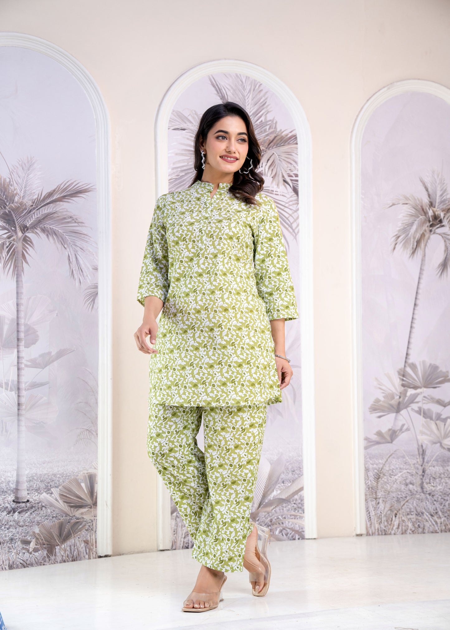Long Collar Printed Co-Ord