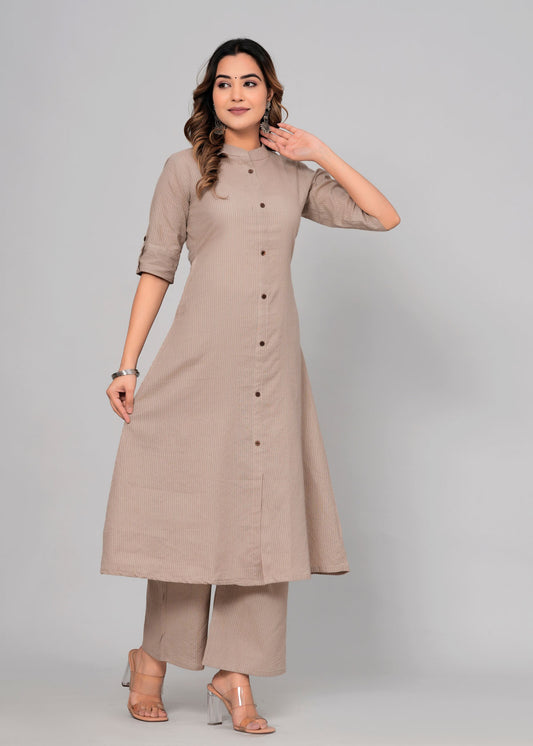 Striped Embroidered Pure Cotton Kurta With Palazzos