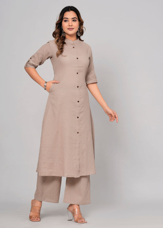 Striped Embroidered Pure Cotton Kurta With Palazzos