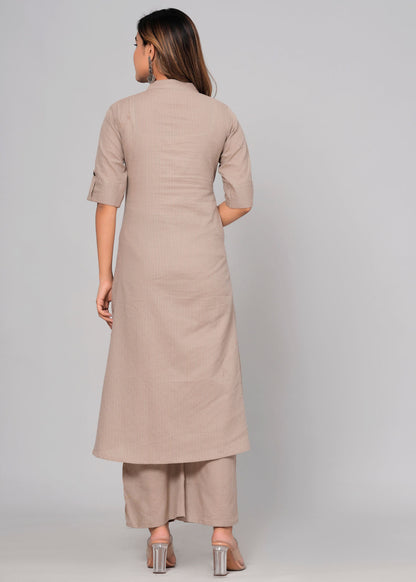Striped Embroidered Pure Cotton Kurta With Palazzos