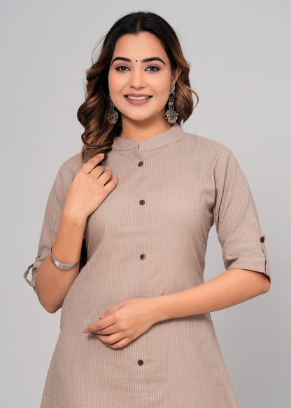 Striped Embroidered Pure Cotton Kurta With Palazzos