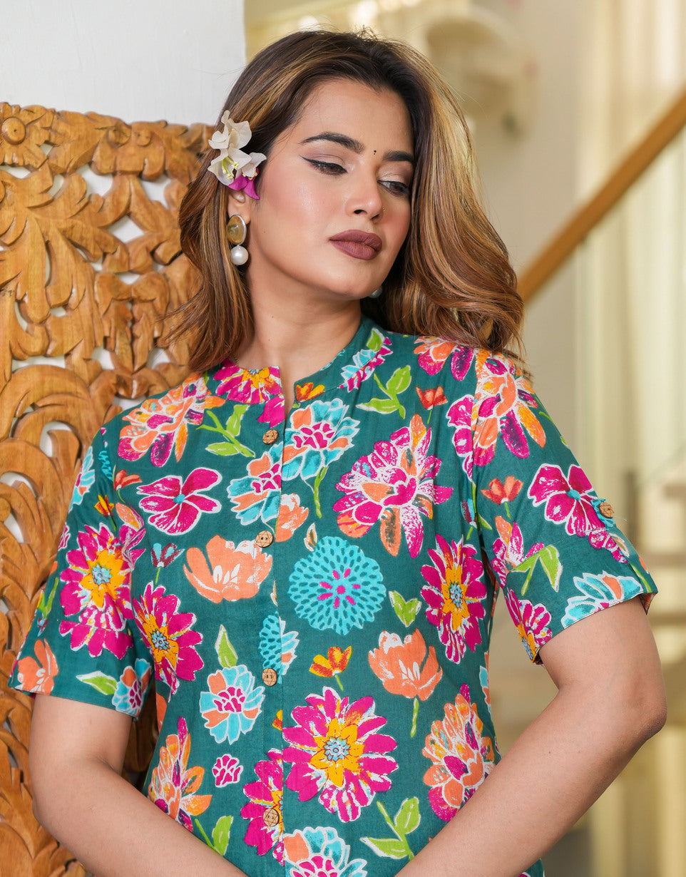 Women Floral Printed Regular Pure Cotton Kurta with Trousers