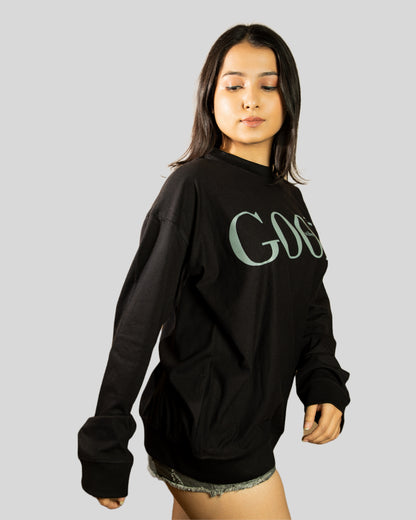 Good vibes full sleeve oversize tshirt(Black)