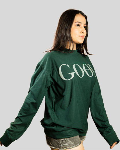 Good vibes full sleeve oversize tshirt(Green)
