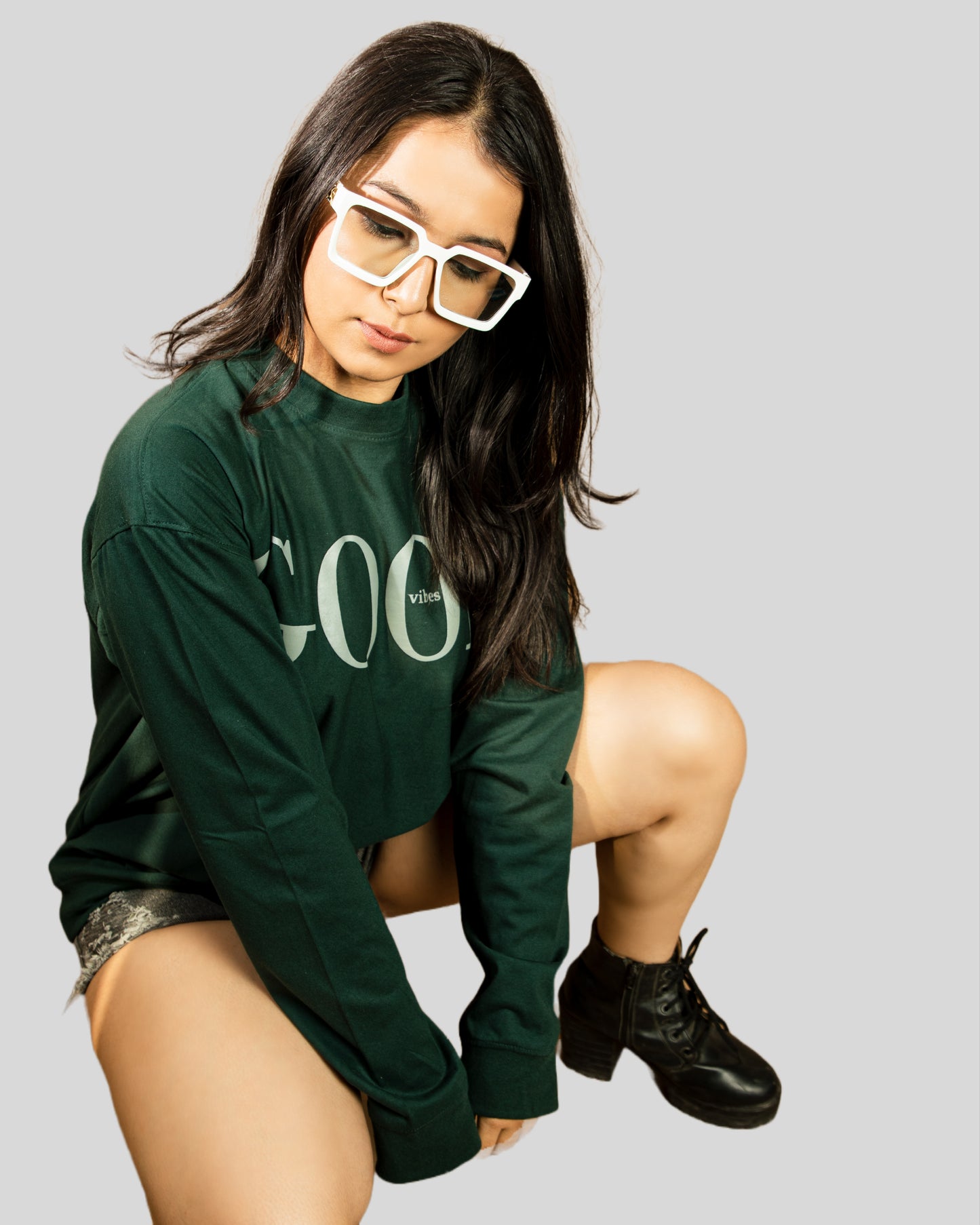 Good vibes full sleeve oversize tshirt(Green)