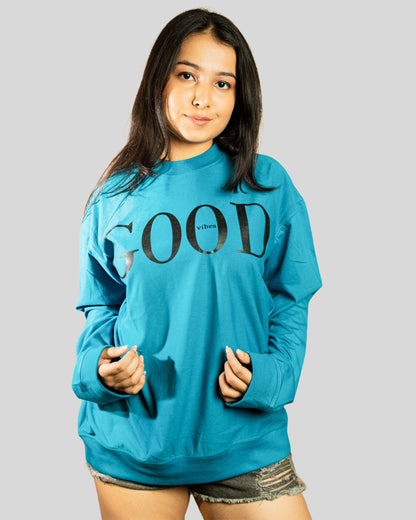Good vibes full sleeve oversize tshirt(Sky Blue)