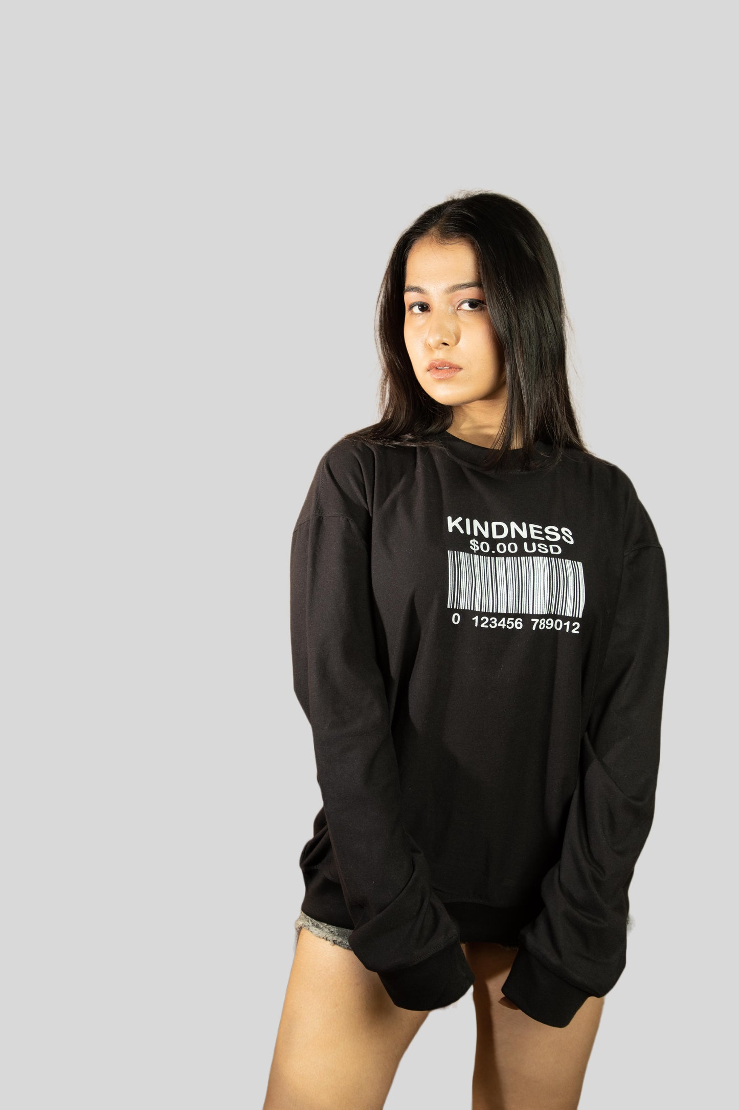 Kindness full sleeve oversize tshirt(Black)