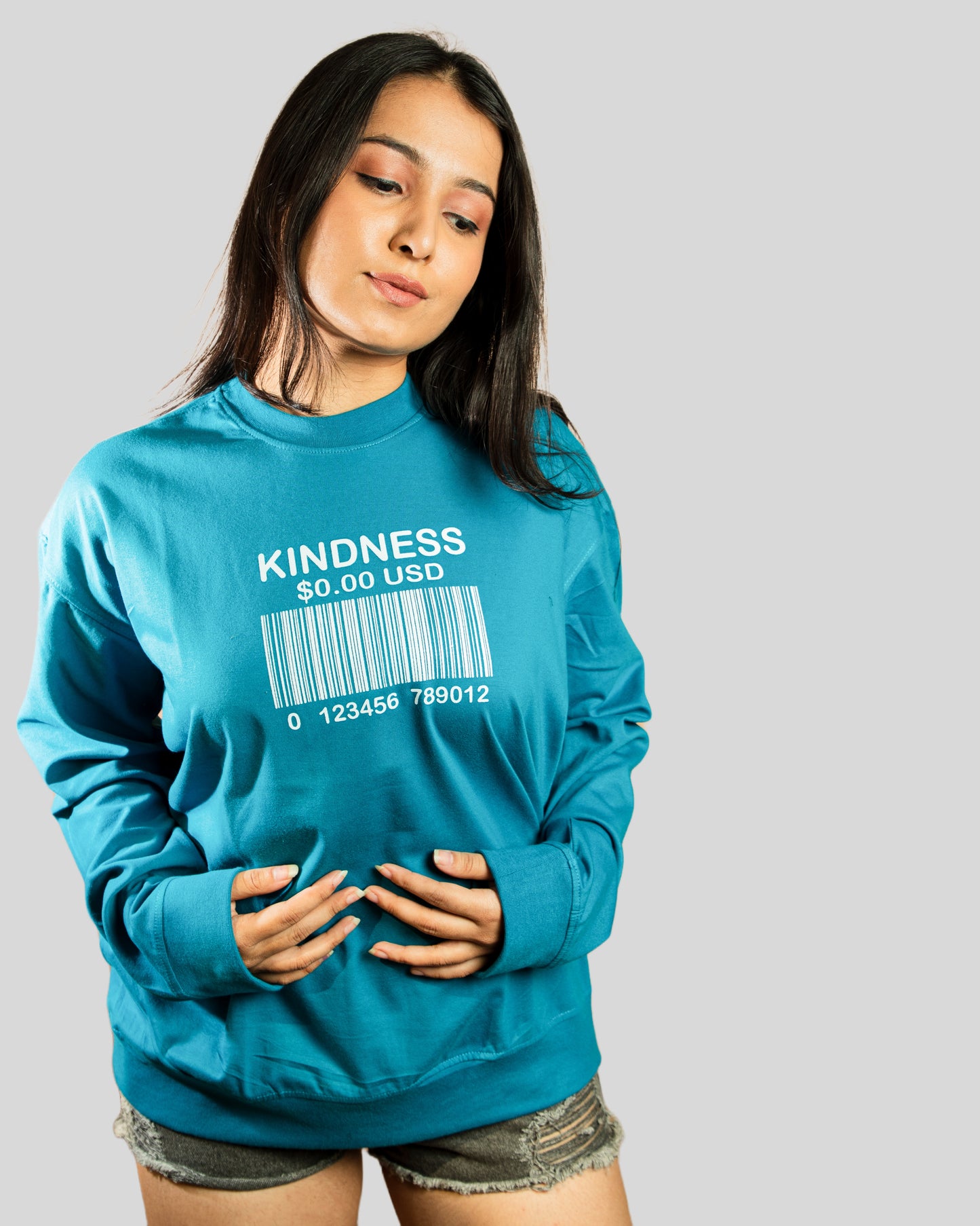 Kindness full sleeve oversize tshirt(Sky Blue)