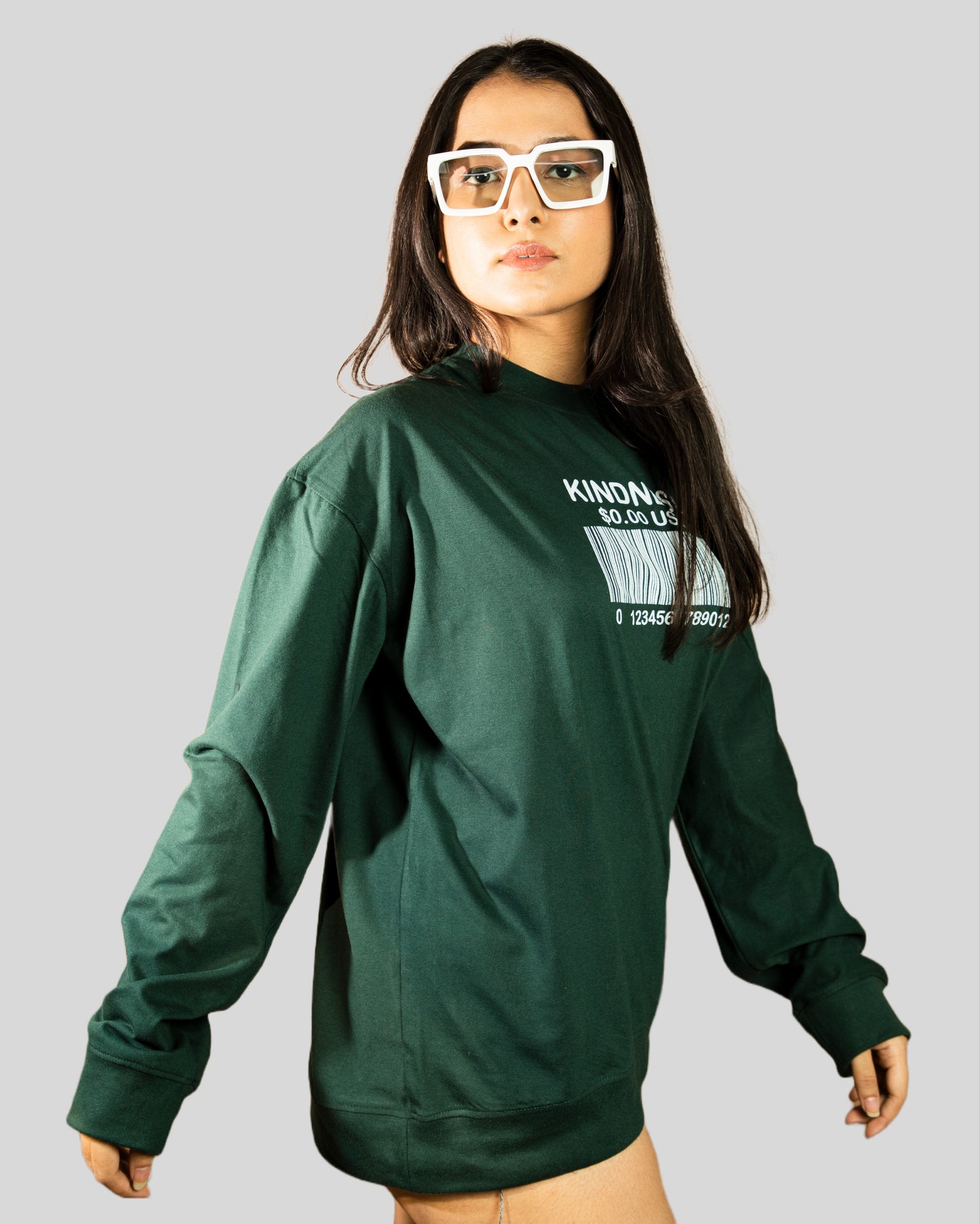Kindness full sleeve oversize tshirt(Green)