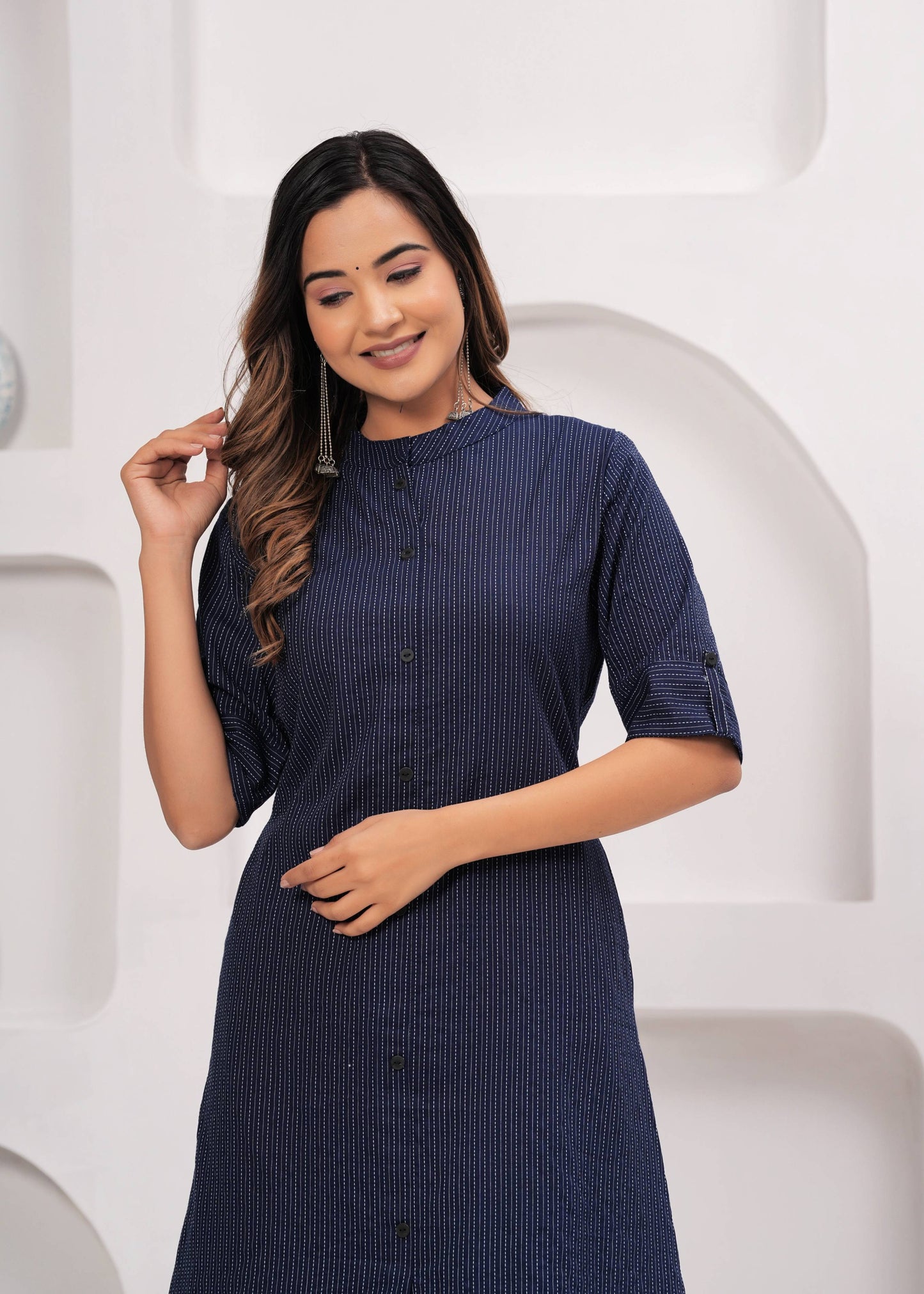 Striped Embroidered Pure Cotton Kurta With Palazzos