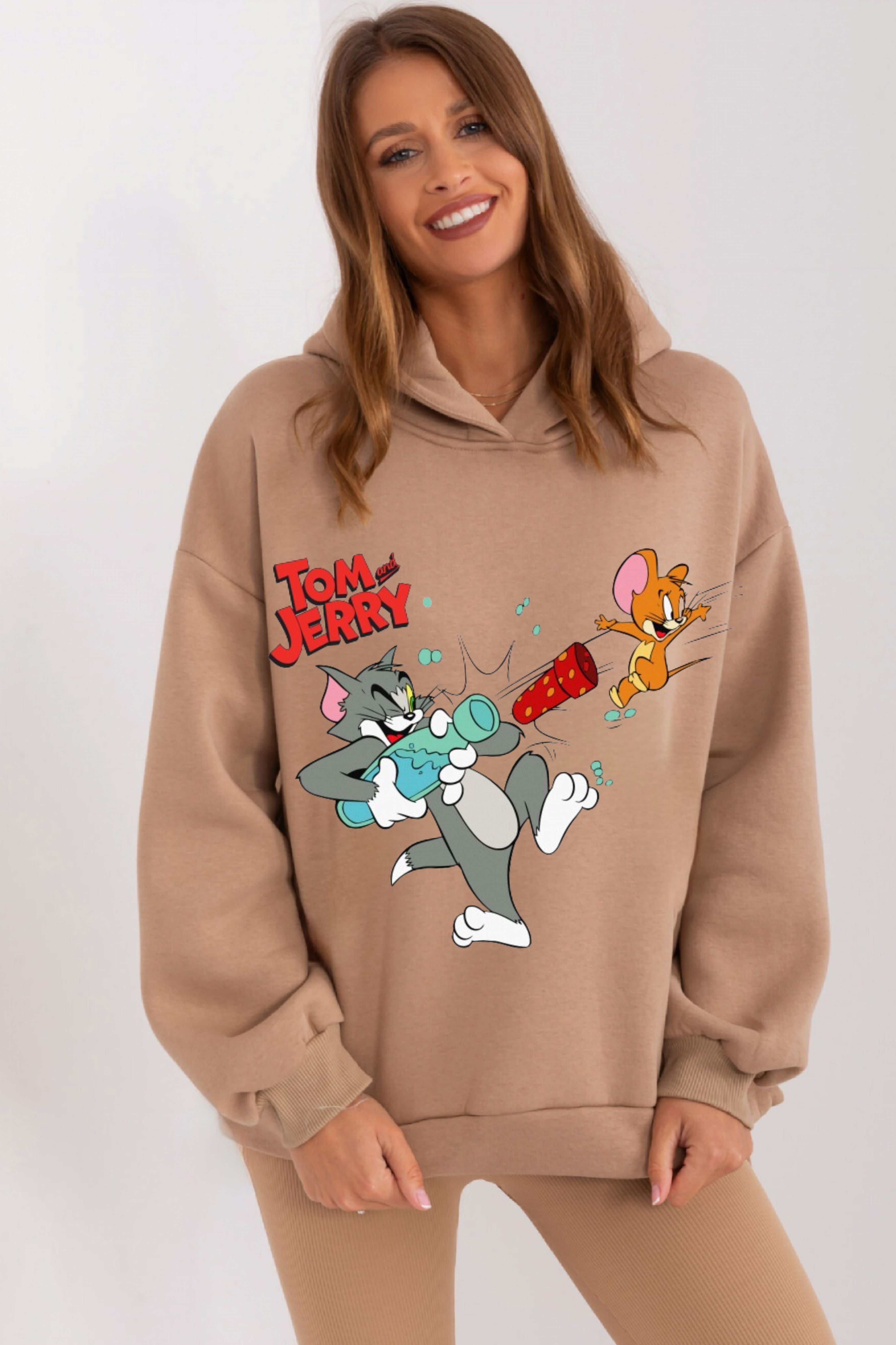 Tom and Jerry Printed Hoodie Lavender s
