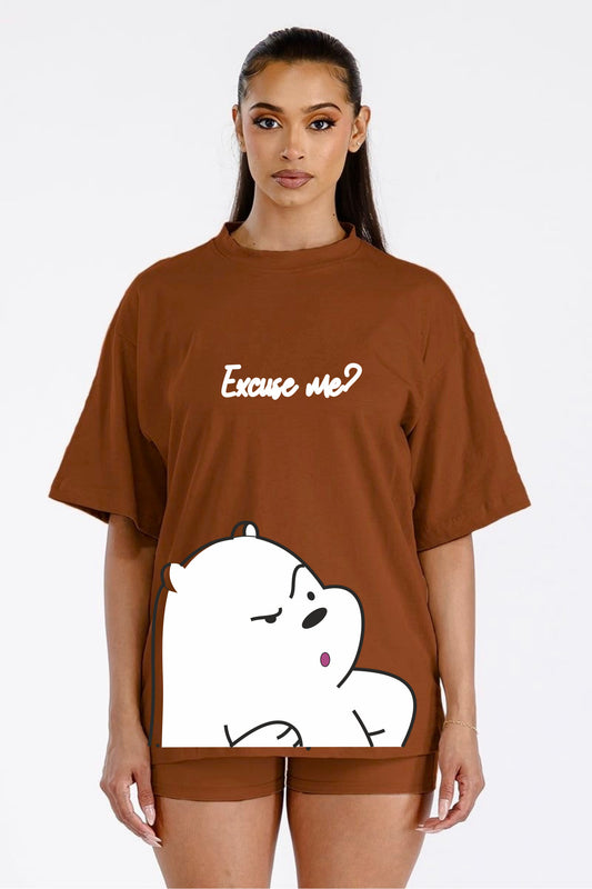 White Panda Brown Oversize T-shirt