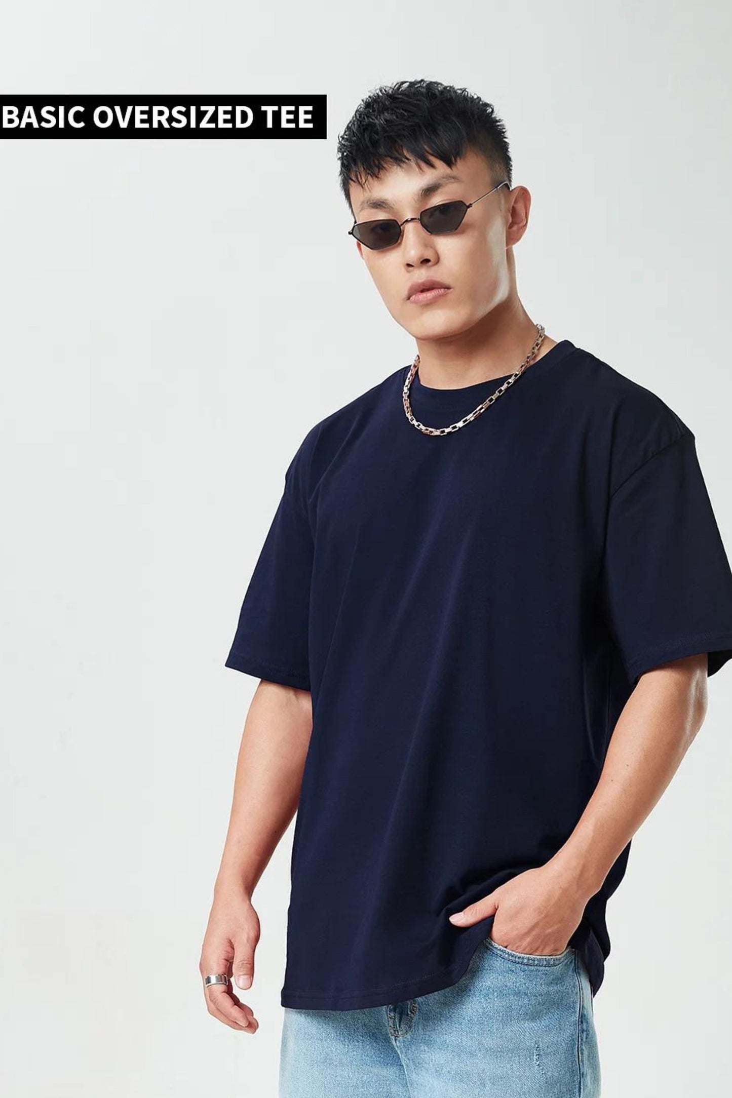 Solid 100%cotton Navy Blue T-shirt