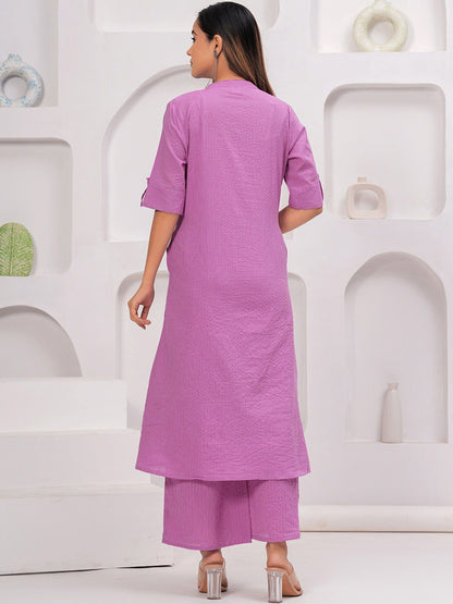 Striped Embroidered Pure Cotton Kurta With Palazzos