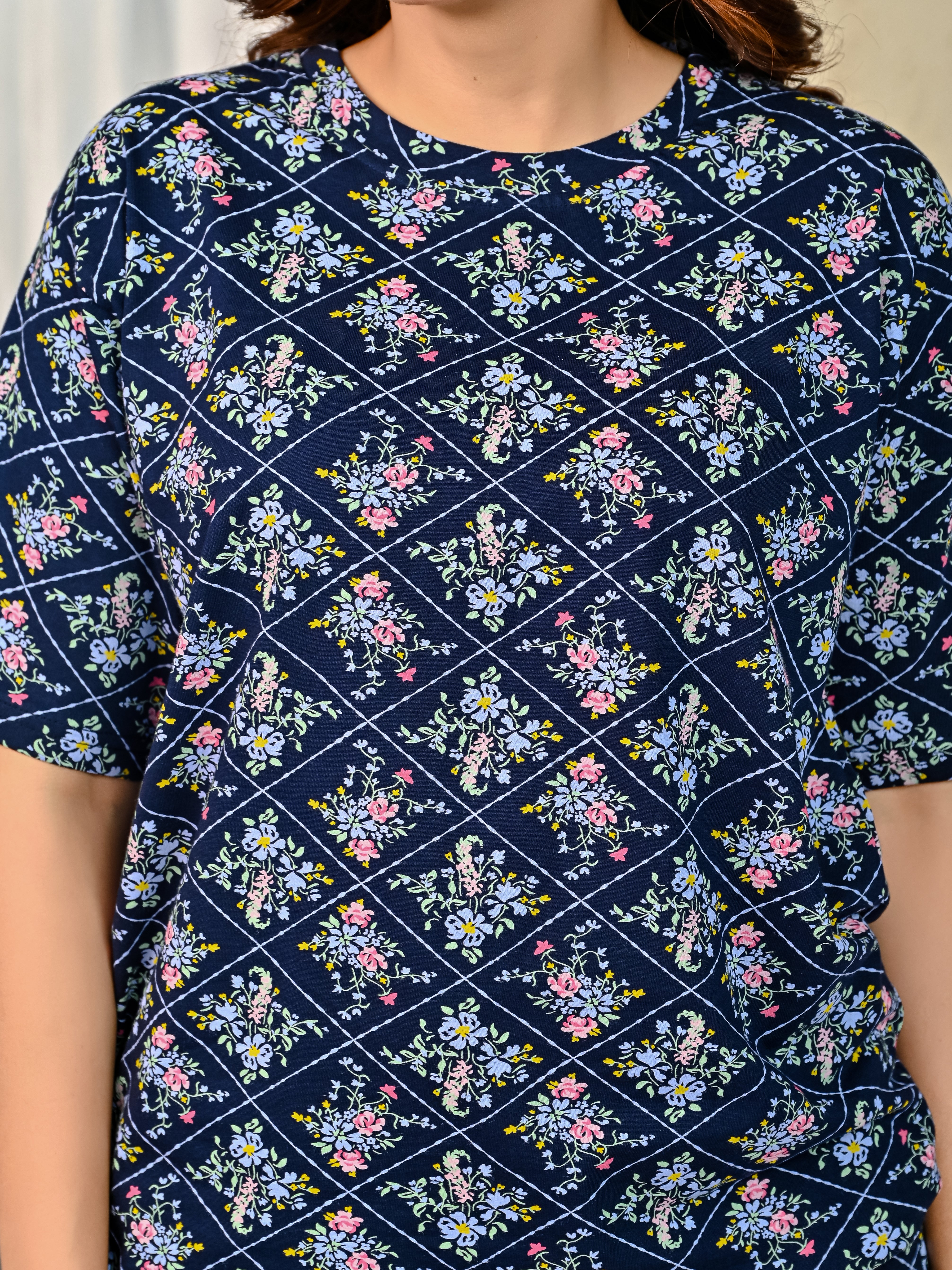 Navy Printed Night suit set with Pajama