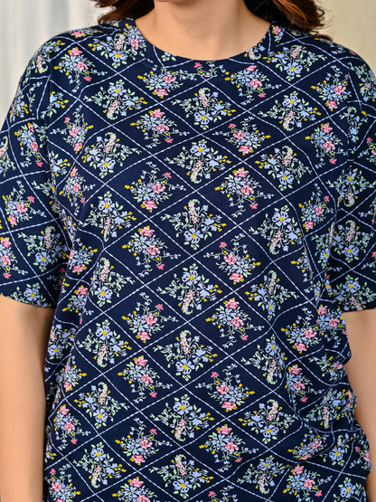 Navy Printed Night suit set with Pajama
