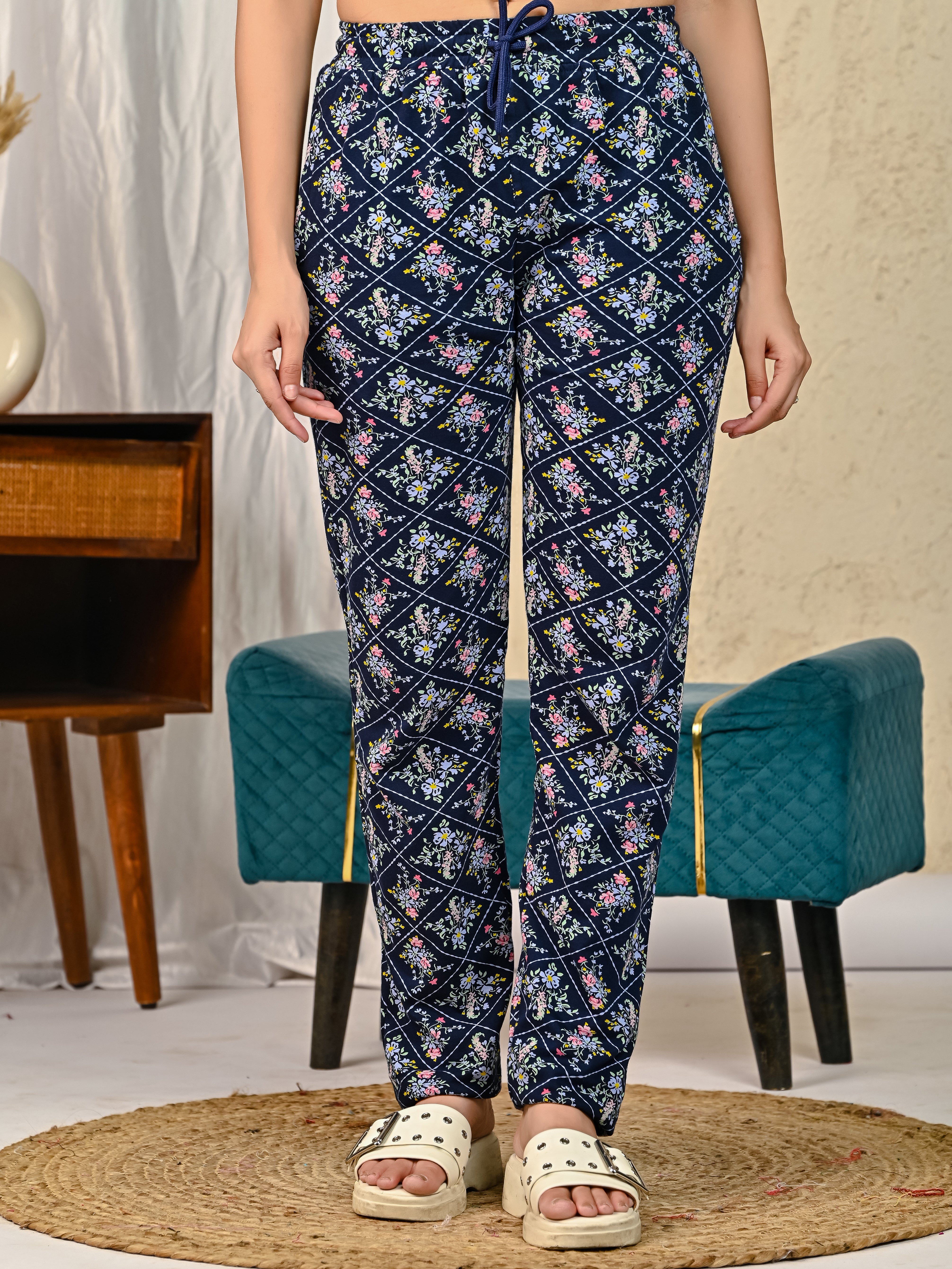 Navy Printed Lower for women