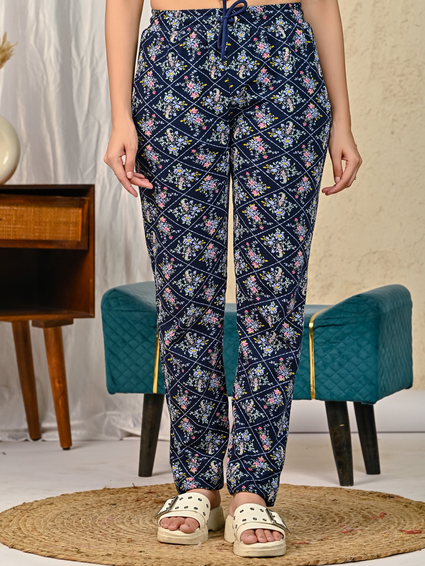 Navy Printed Lower for women