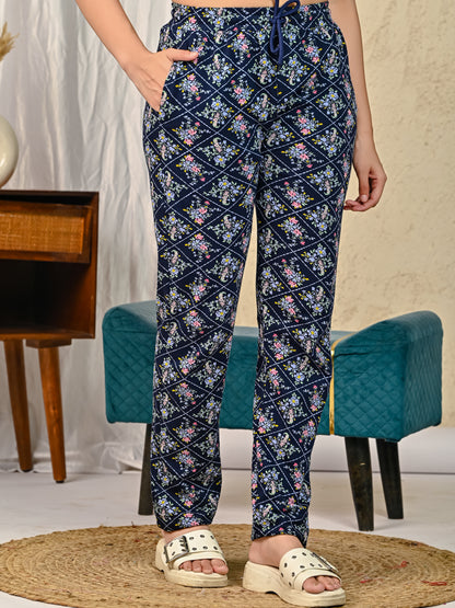 Navy Printed Night suit set with Pajama