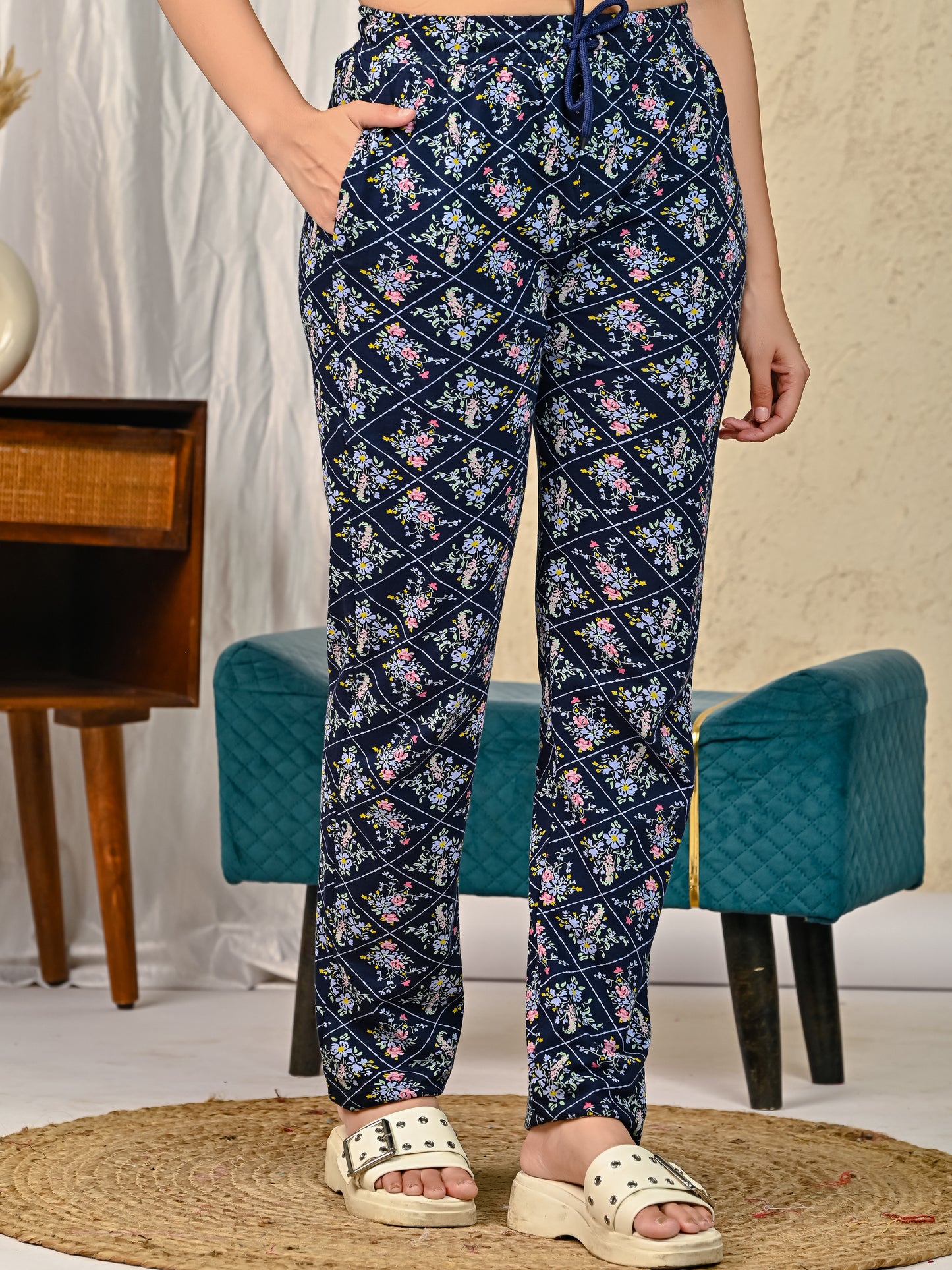 Navy Printed Lower for women