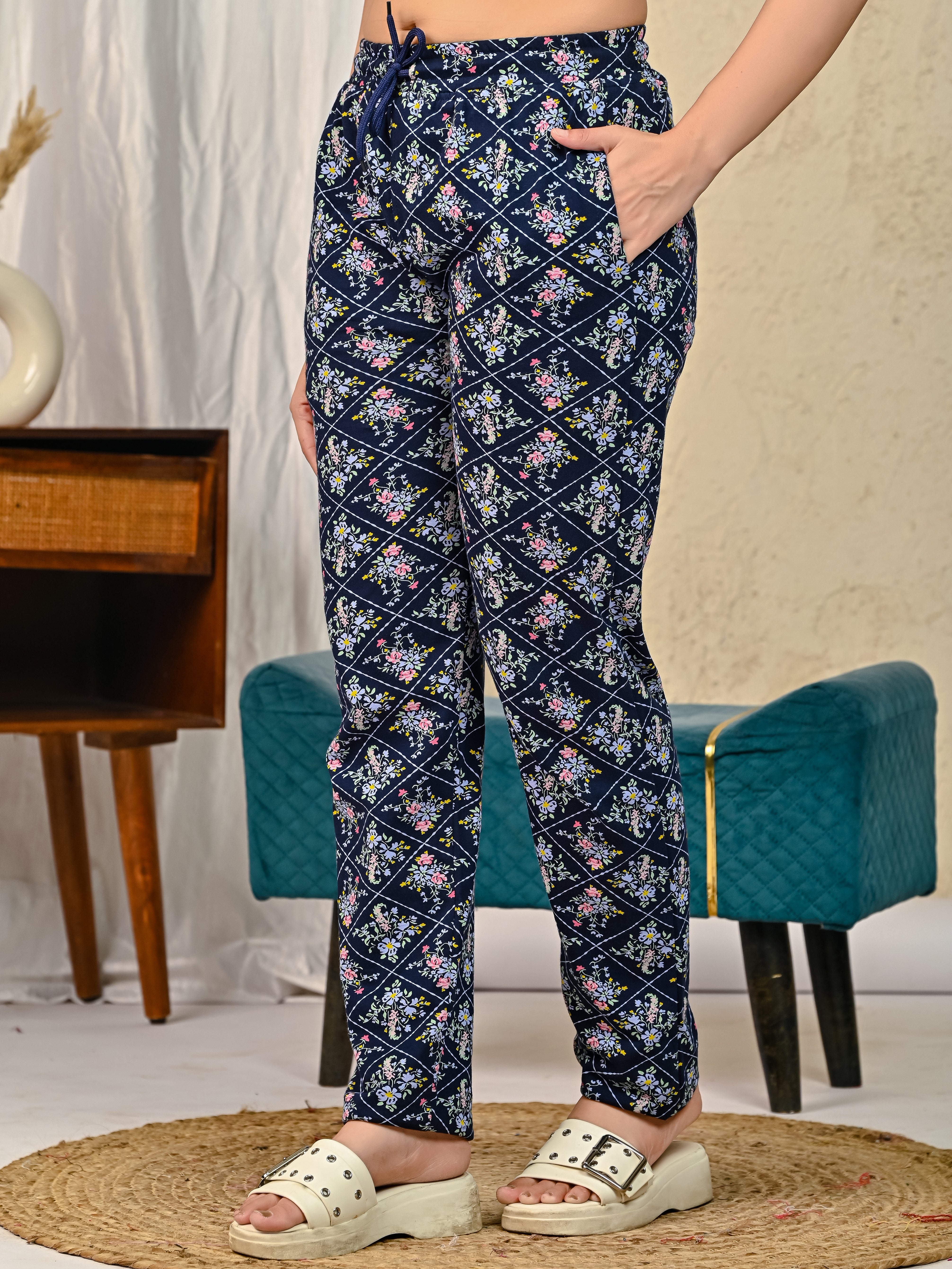 Navy Printed Lower for women