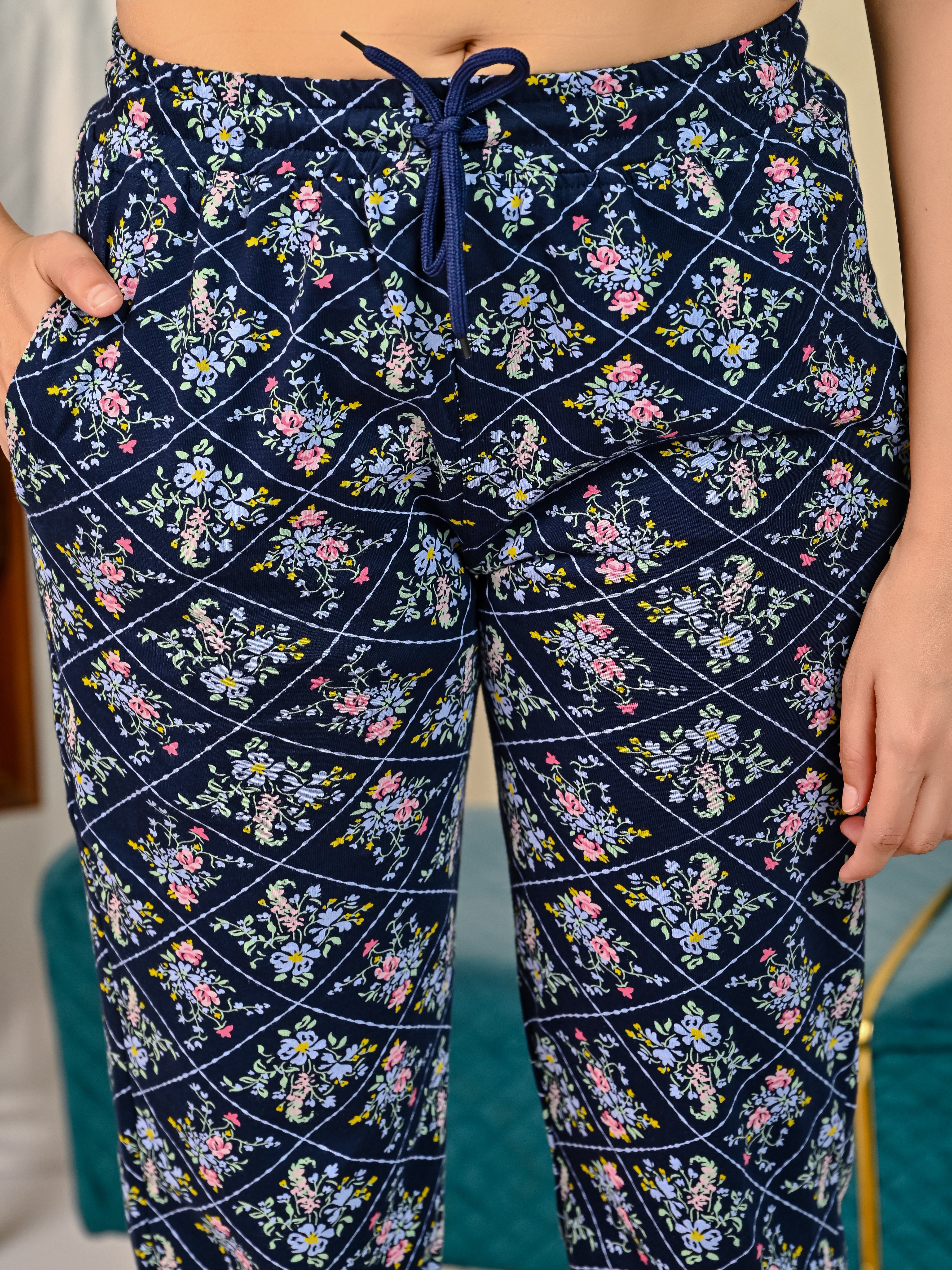 Navy Printed Lower for women
