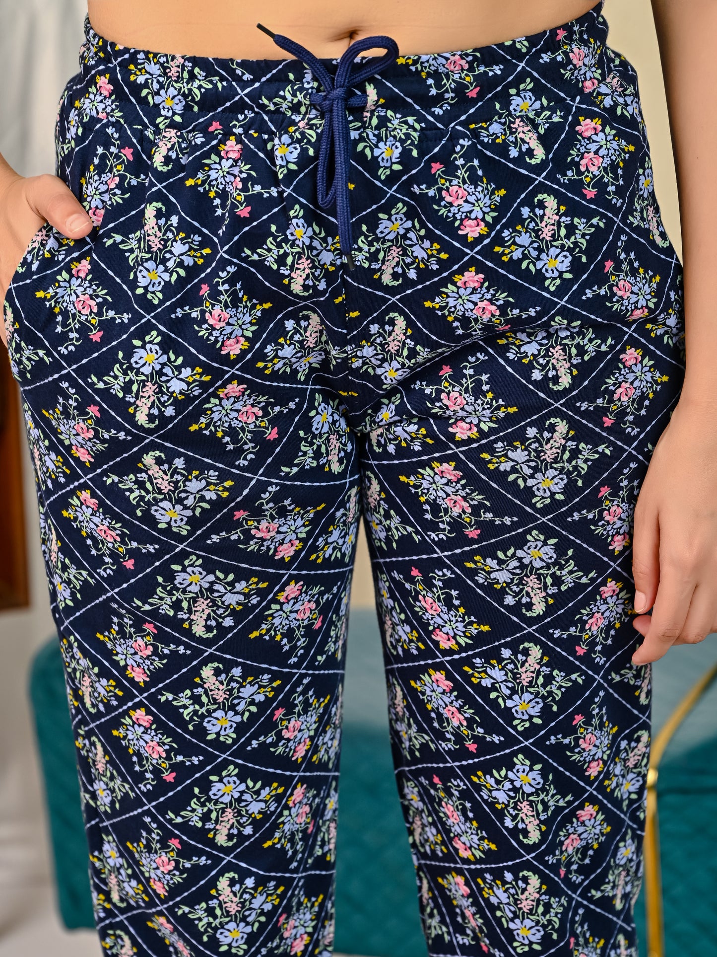 Navy Printed Lower for women
