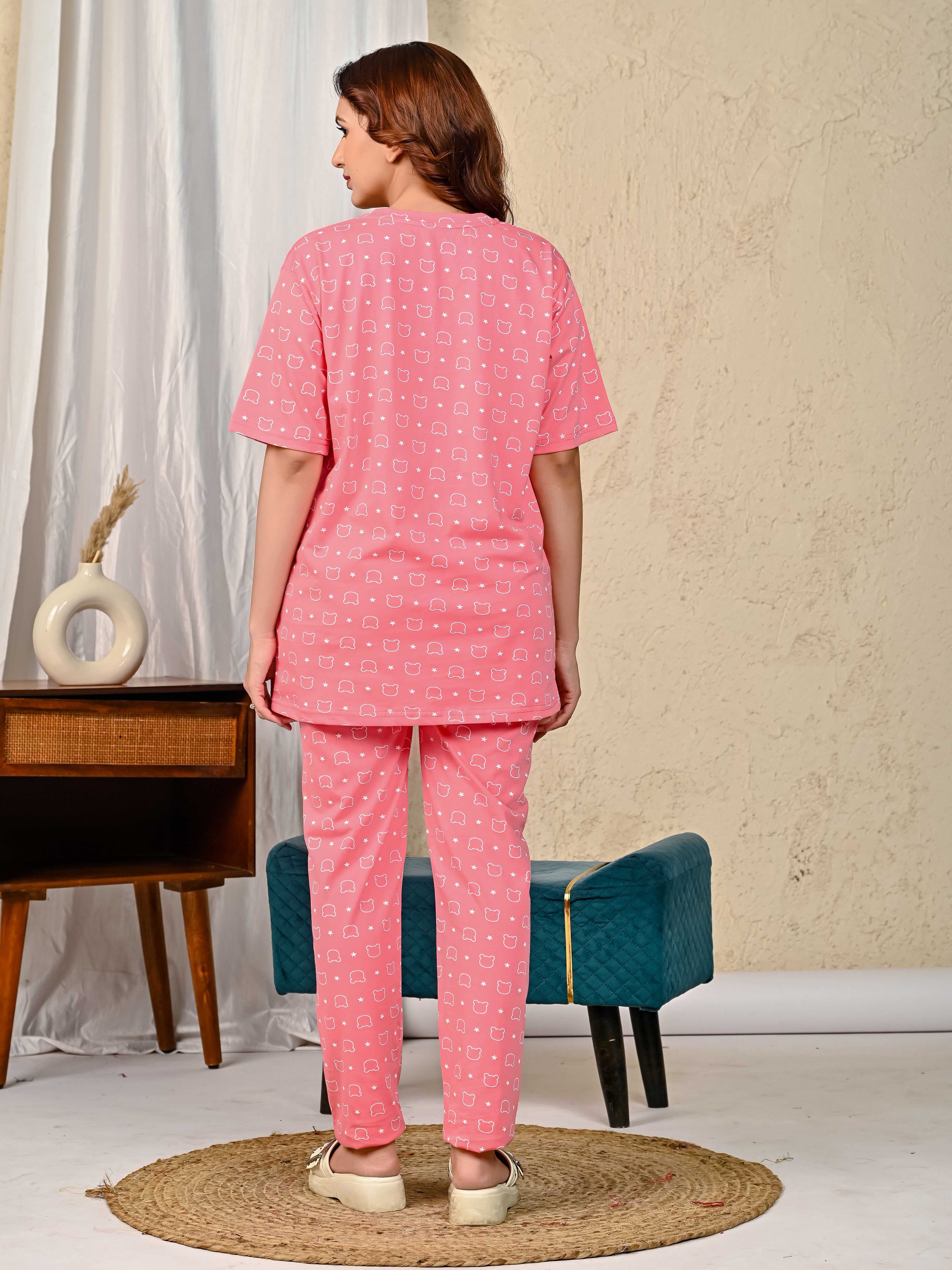 Pink Printed Night suit set with Pajama
