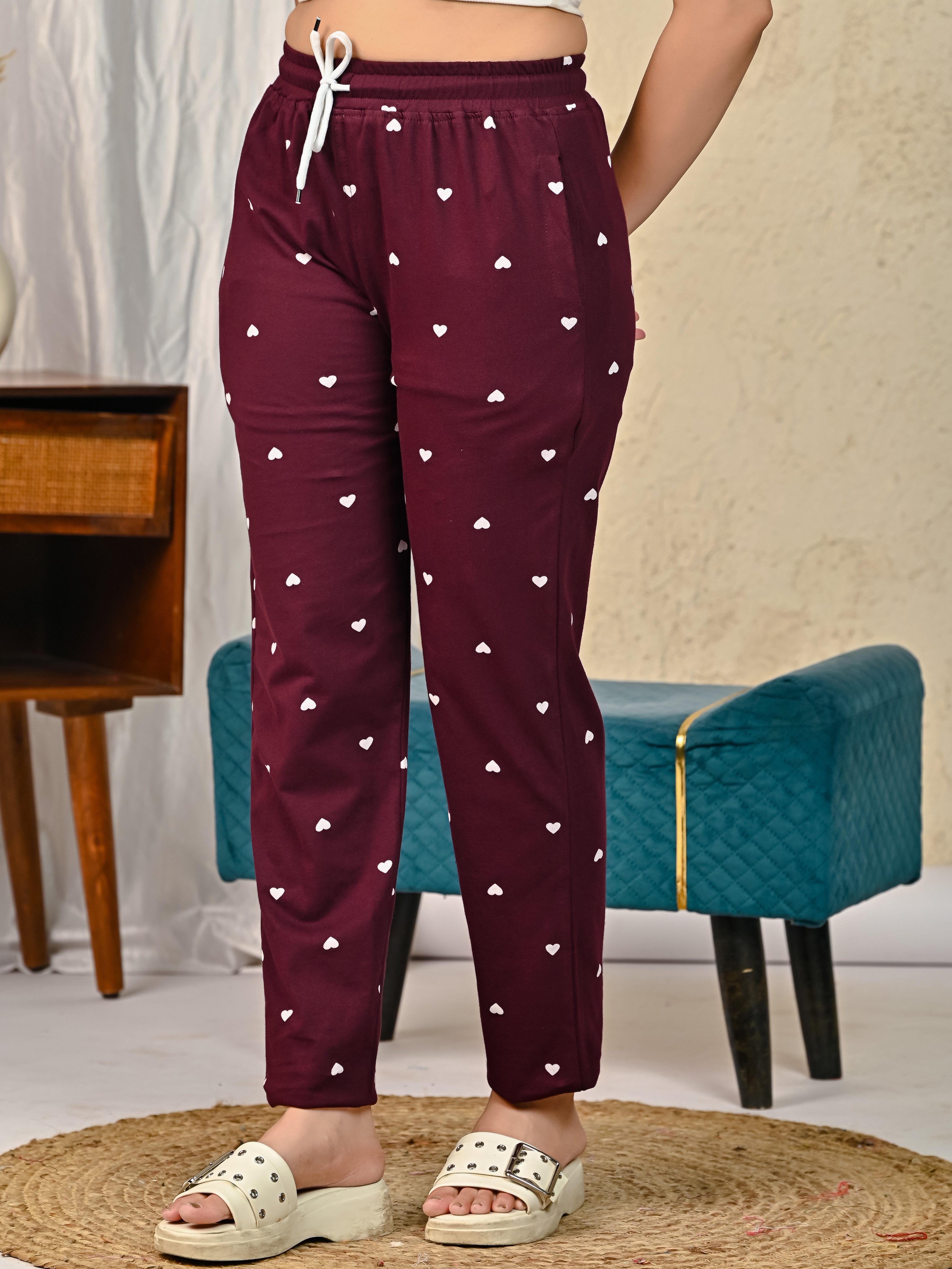Heart Maroon Cotton Lower for Women