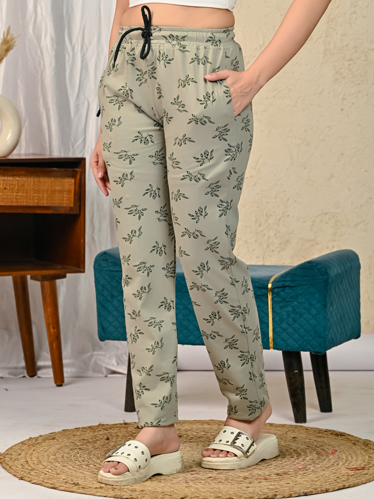 Sea Green Printed pyjama for women