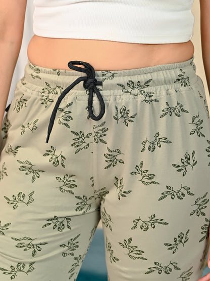 Sea Green Printed pyjama for women