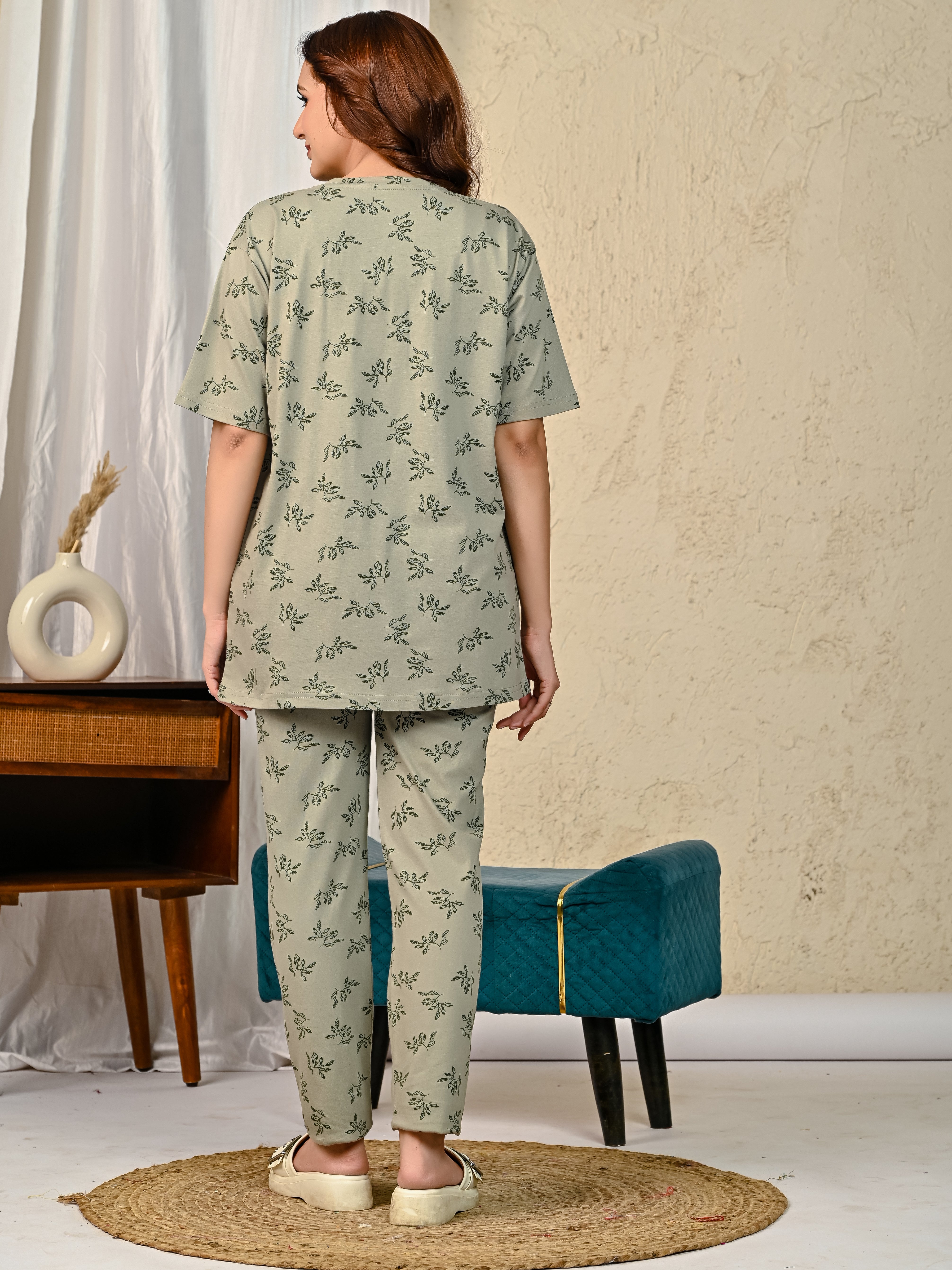 Green Printed Night suit set with Pajama