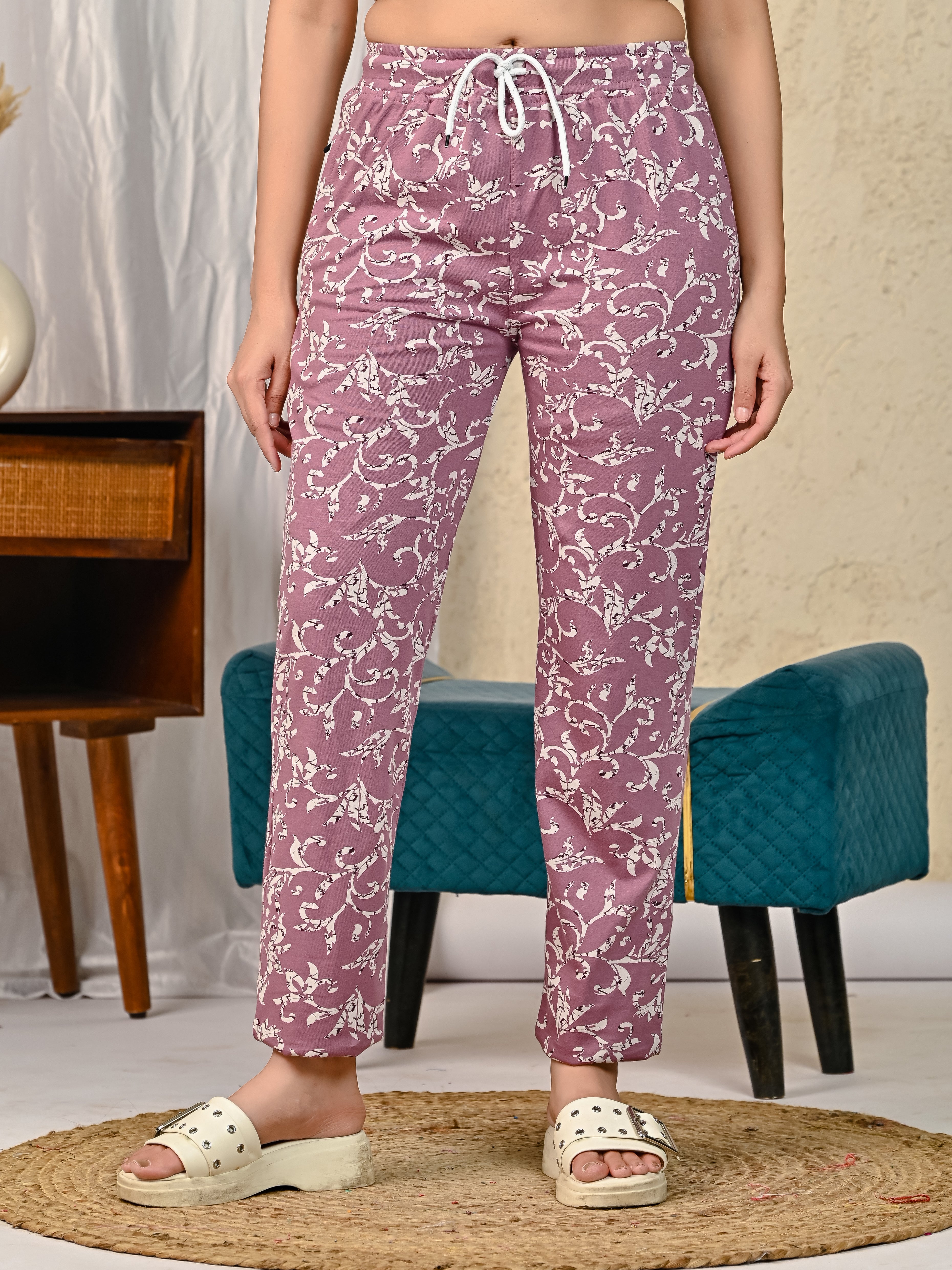Mauve Printed Night suit set with Pajama
