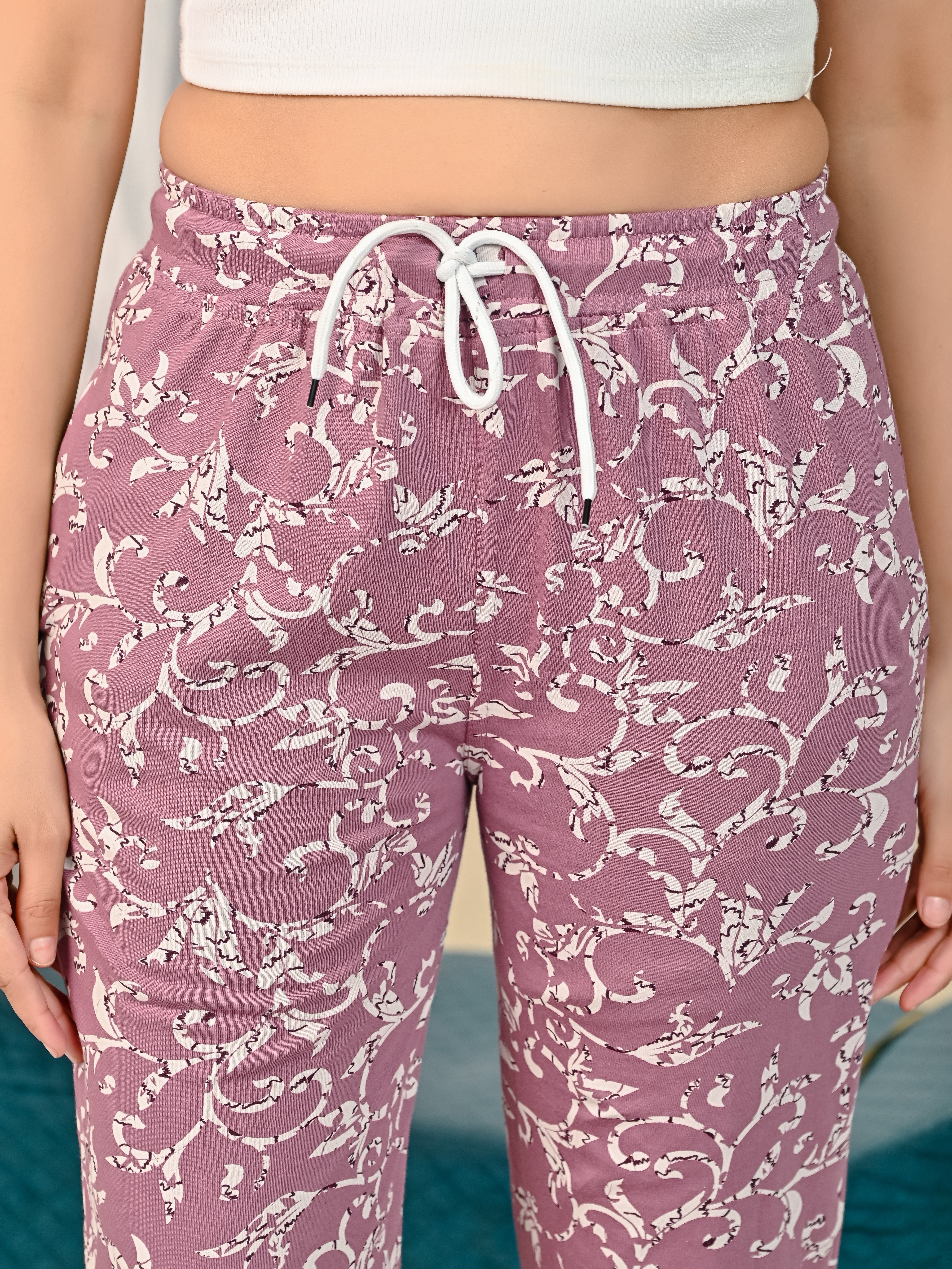 Mauve Abstract Printed Pyjama for women