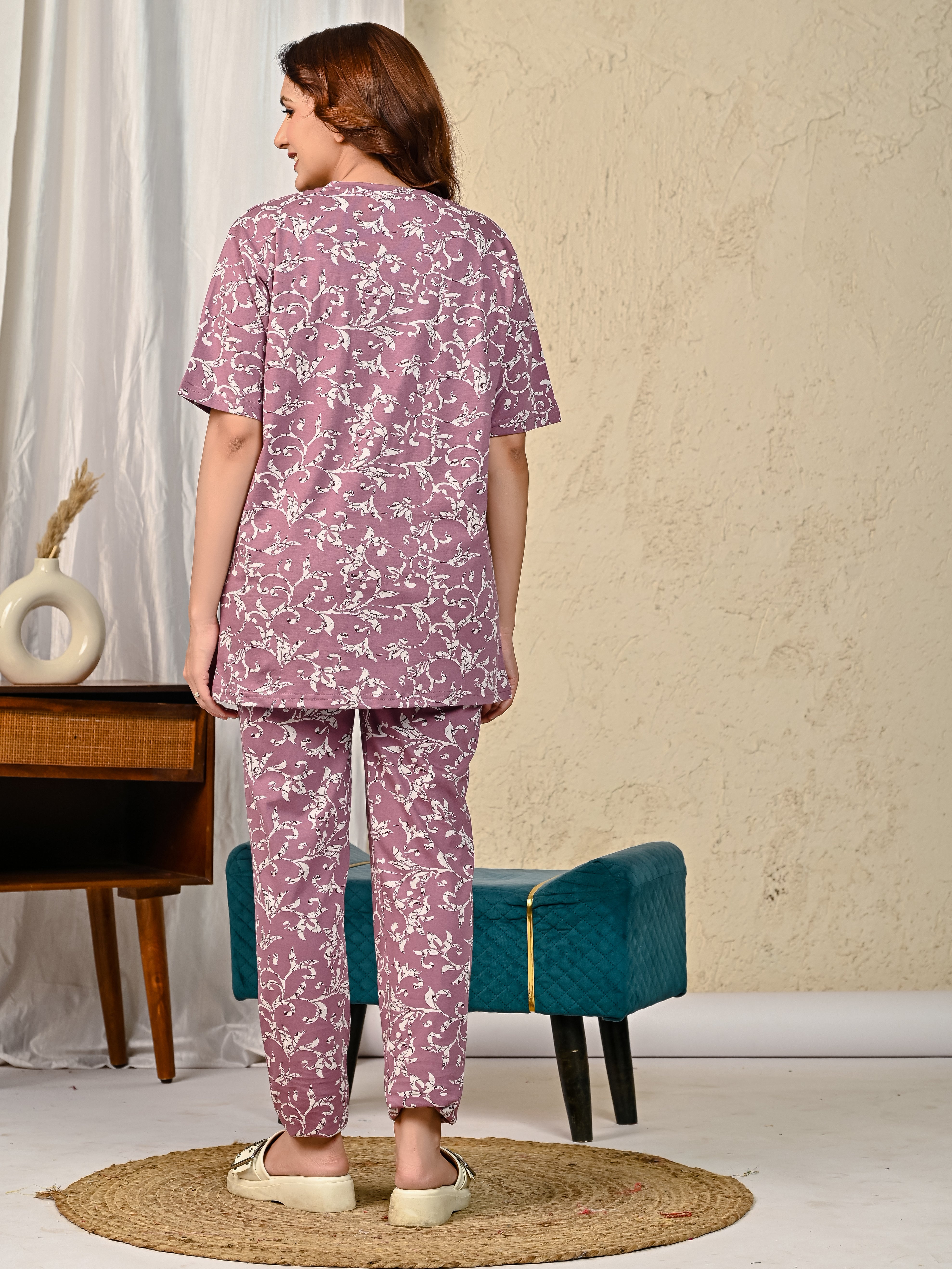 Mauve Printed Night suit set with Pajama