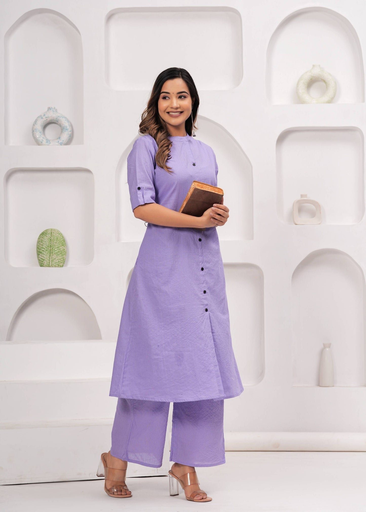 Striped Embroidered Pure Cotton Kurta With Palazzos