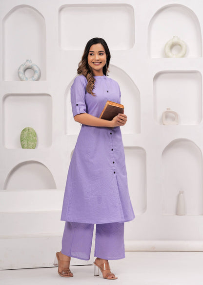 Striped Embroidered Pure Cotton Kurta With Palazzos