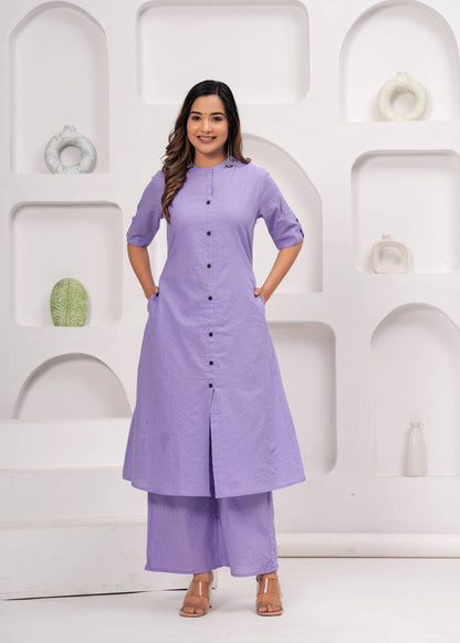 Striped Embroidered Pure Cotton Kurta With Palazzos
