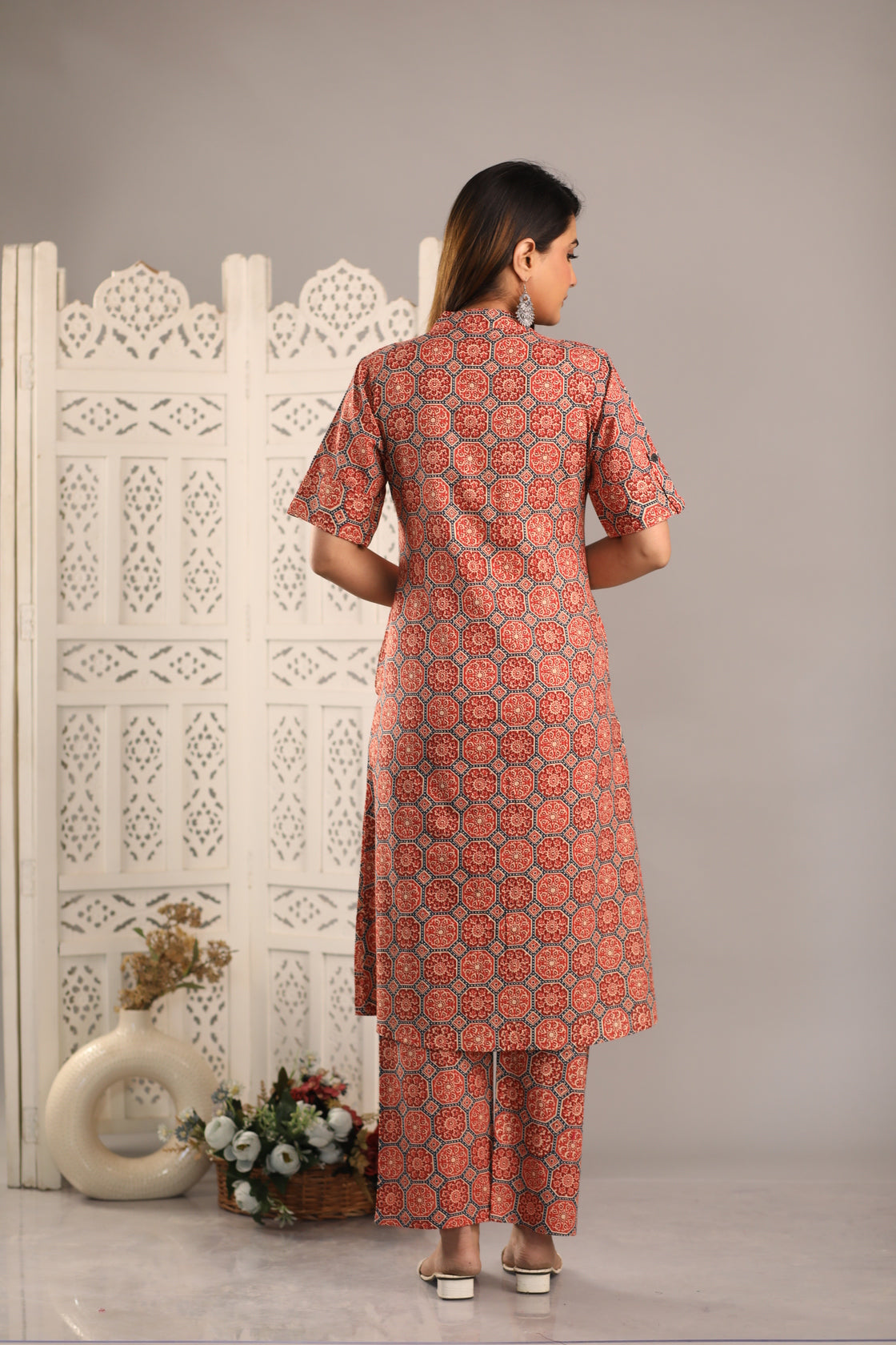 Regular Kantha Work Pure Cotton Kurta with Trousers