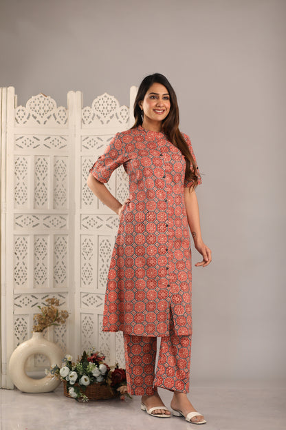 Regular Kantha Work Pure Cotton Kurta with Trousers