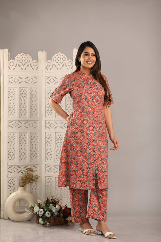 Regular Kantha Work Pure Cotton Kurta with Trousers